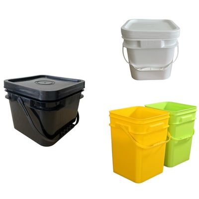 Material de PP/HDPE personalizado de fácil apertura, cubo de plástico cuadrado de 5 galones y 6 galones con mango