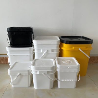 Impresión IML Custom 4 galones 5 galones 6 galones Contenedor de barril de cubo blanco claro cuadrado con mango de plástico