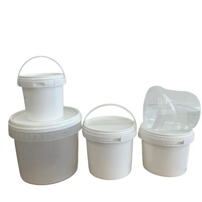 Baldes de plástico de calidad alimentaria de 1L 2L 5L de color blanco transparente de fácil apertura con tapa y manija