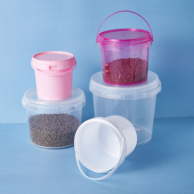 Método de impresión de etiquetas adhesivas 1L Cubo blanco de plástico con tapa y mango