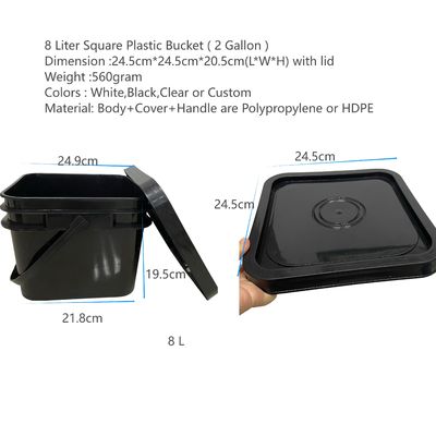Cubo cuadrado de 8L de 2 galones con tapa hecha de material PP resistente a impactos y duradero
