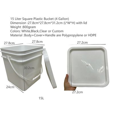 Cubo de plástico cuadrado de 15L/4 galones con impresión de transferencia de calor y tapa fácil de abrir