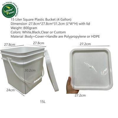 Cubo de plástico cuadrado de 15L personalizable con mango de impresión y accesorios