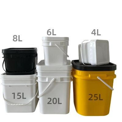 Personaliza las bañeras de 5 galones con una solución versátil de cubo cuadrado de plástico duradero
