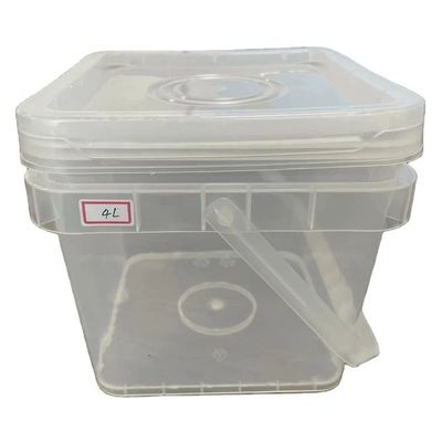 Impresión con pantalla de seda Contenedor de cubo de plástico 1-25L Cuadrado Grado alimenticio blanco y transparente