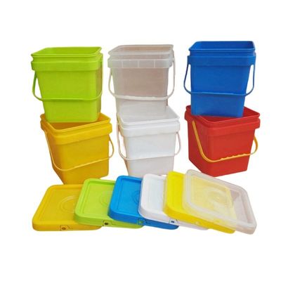 2L 4L 5L 10L cuadrados baldes de plástico con tapa y manija Logotipo de impresión a color personalizado