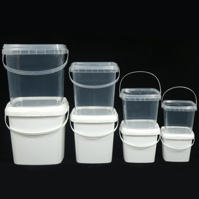 100% de calidad alimentaria 500ml cuadrados baldes de plástico blanco transparente con tapas y mango para herramienta
