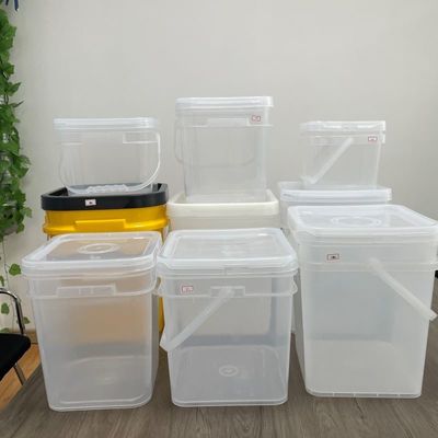 Suministro de baldes de plástico de 15L Cubo cuadrado claro Comida segura espesor de impresión personalizado de 1,0 a 2,5 mm
