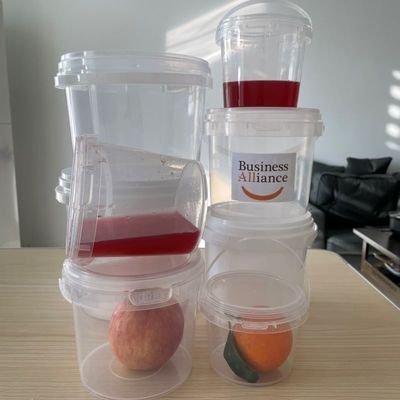 Personalizar 300ml 500ml 750ml redondo 1L de plástico transparente cubo de balde con tamaño personalizable