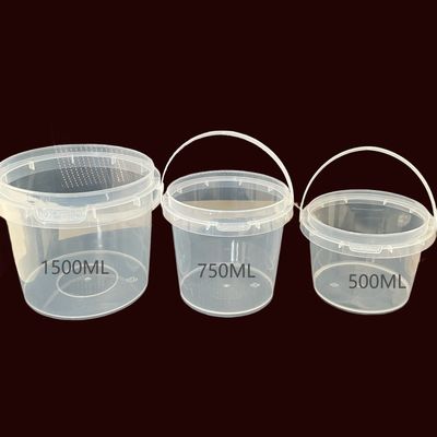 Personalizar 300ml 500ml 750ml redondo 1L de plástico transparente cubo de balde con tamaño personalizable