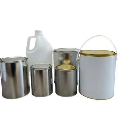 Personalice su embalaje Jar de metal redondo 1L-5L con mango para pintura y salsa